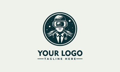 Man in Virtual Reality Glasses Template Logo Vr world. man's head. Virtual reality glasses. Amazed face. Vector illustration