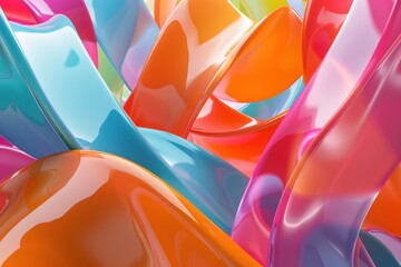 abstract background with multicolored plastic smooth curved shapes forming whimstical composition