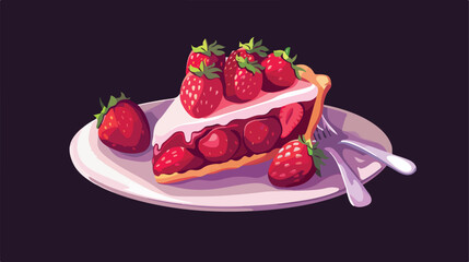 Plate with tasty strawberry pie on dark background