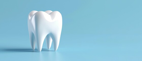 Dentistry concept illustration - 3d rendering of white tooth teeth, isolated on blue background