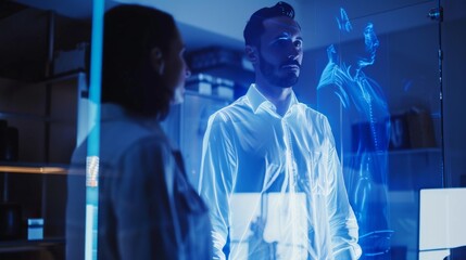 A customer watches with interest as the tailor expertly takes measurements for a custom shirt.