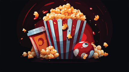 Popcorn cola and movie clapper on dark background 2