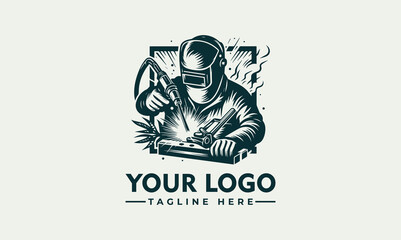 Welding vector logo illustration of welding by engineer with a gear as background vector welder logo template with details