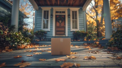 Cardboard package placed on the porch of a house