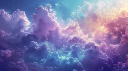 Abstract background with a dark blue purple sky and glowing clouds. Abstract fantasy concept banner, colorful, highly detailed, digital painting, artstation, sharp focus, studio photo