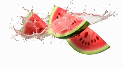 Watermelon with splash water on a white background