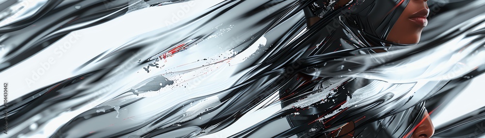 Aufkleber capture a side view of a futuristic model draped in avant-garde fabrics