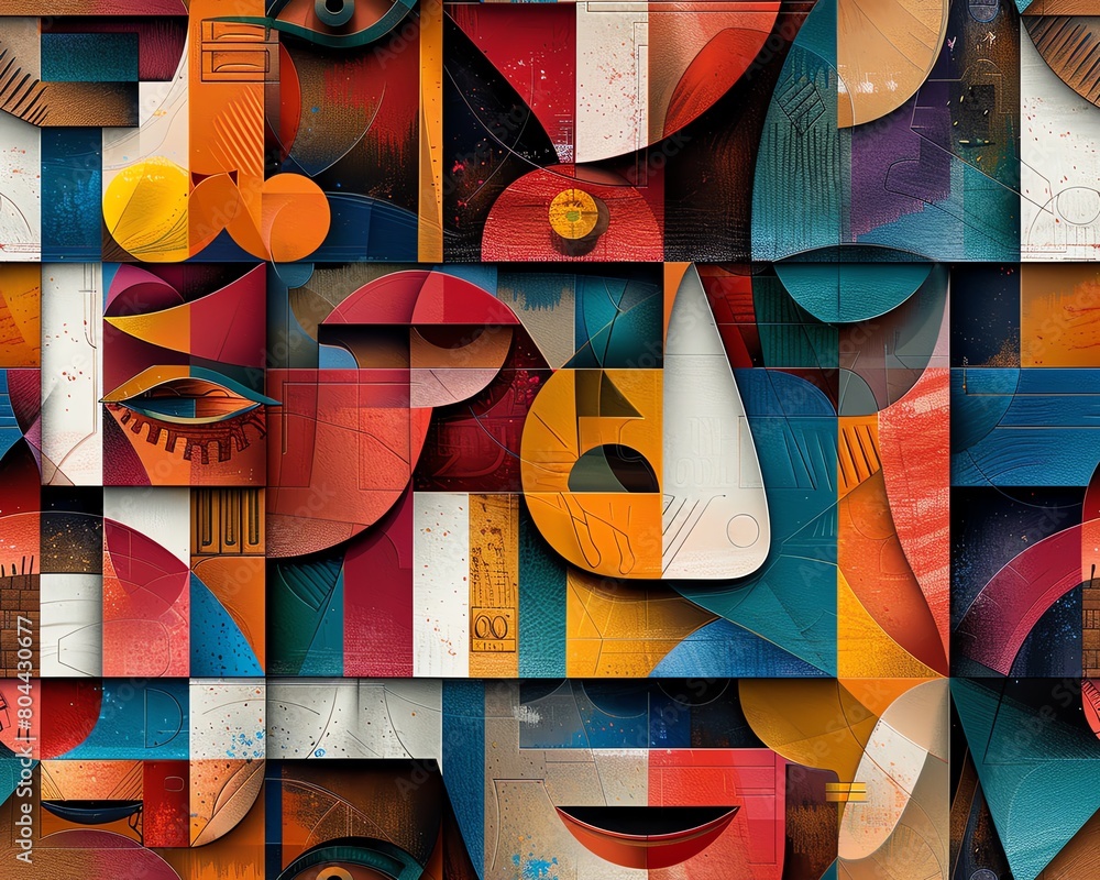 Poster capture the essence of cubism through a frontal view of a chef at work