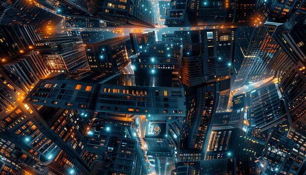Capture the essence of a cybernetic urban landscape with photorealistic precision