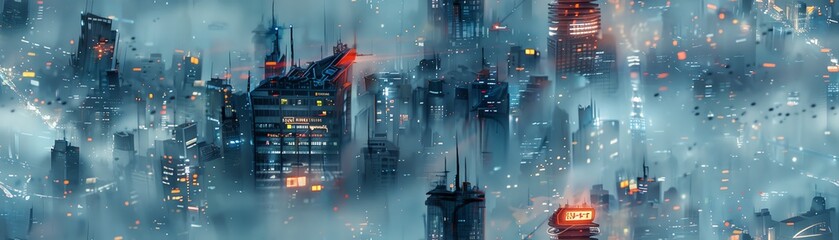 Design a watercolor piece featuring a futuristic metropolis where AI entities mingle with humans