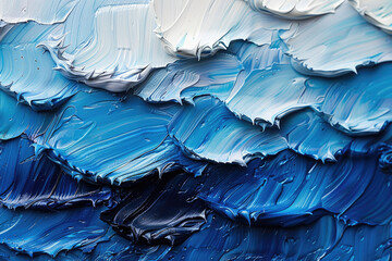 Abstract Blue oil painting background texture, blue paint brush strokes, ocean waves. Created with Ai