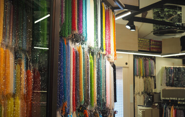Colorful necklaces and rosaries sold in Ankara Ulus Suluhan bazaar