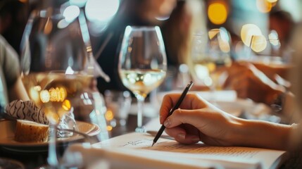 Guests taking notes and comparing their thoughts on each wine as they make their way through the tasting menu.