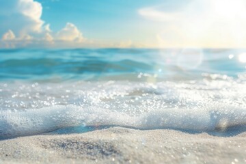 Fototapeta premium With each gentle wave lapping against the shore under the radiant sunlight, the summer seawater beckons travelers to indulge in its refreshing embrace, promising moments of pure bliss and relaxation