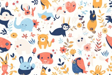 Whimsical woodland creatures seamless pattern for kids