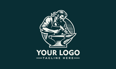 blacksmith vector logo design features a blacksmith in a pose that shows his skill and tenacity in his work