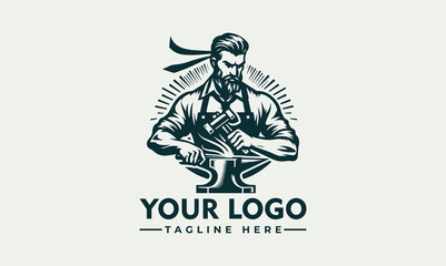 blacksmith vector logo design features a blacksmith in a pose that shows his skill and tenacity in his work