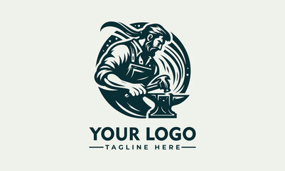 blacksmith vector logo design features a blacksmith in a pose that shows his skill and tenacity in his work