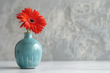 red gerbera flower in blue vase