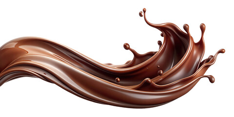 Wave of melted chocolate splattering splashing isolated on white or transparent background. .AI Generated
