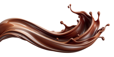 Wave of melted chocolate splattering splashing isolated on white or transparent background. .AI Generated