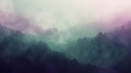 Hazy atmosphere, Fine texture, Asymmetrical, Moderate contrast, Deep depth of field, Green to purple