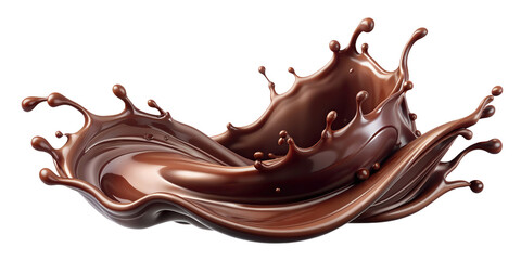 Wavy figure of melted chocolate splattering isolated on white or transparent background. .AI Generated