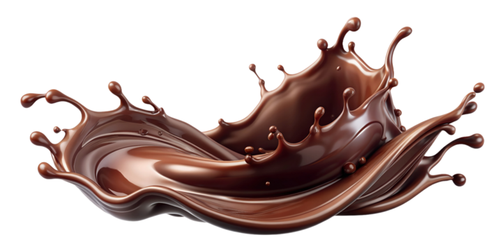 Wavy figure of melted chocolate splattering isolated on white or transparent background. .AI Generated