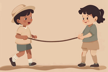 background illustration of a flat image of two small children playing jumping rope