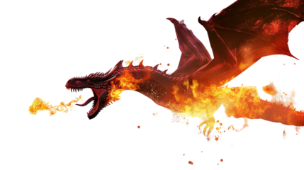 Fire breathing dragon isolated on white background.
