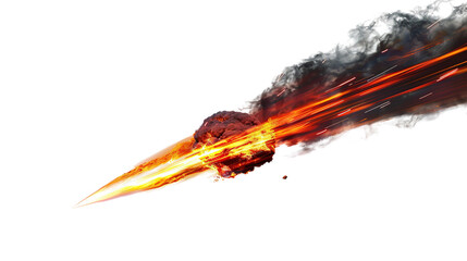 Meteor with fire traces on white background
