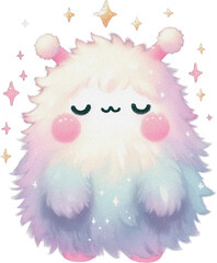 Watercolor super cute fluffy monster pastel color transparent clipart PNG
