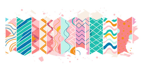 Obraz premium Abstract Colorful Geometric Patterns with Watercolor Splashes Background
