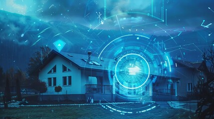 Groundbased radar technology integrated with home alarm systems for enhanced intrusion detection, futuristic background