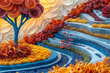 Fototapeta premium Gamification in permaculture training, vibrant game elements in garden layout, sunny day