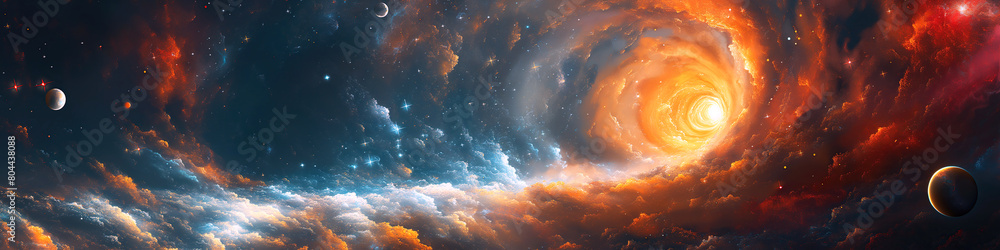 Wall mural panorama of open space with stars, galaxies, constellations, planets and a black hole in universe