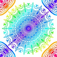 Vector hands draw mandalas.ethnic mandala with colorful tribal ornaments.solitary bright colors