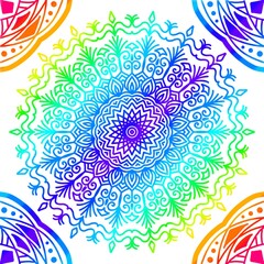 Vector hands draw mandalas.ethnic mandala with colorful tribal ornaments.solitary bright colors