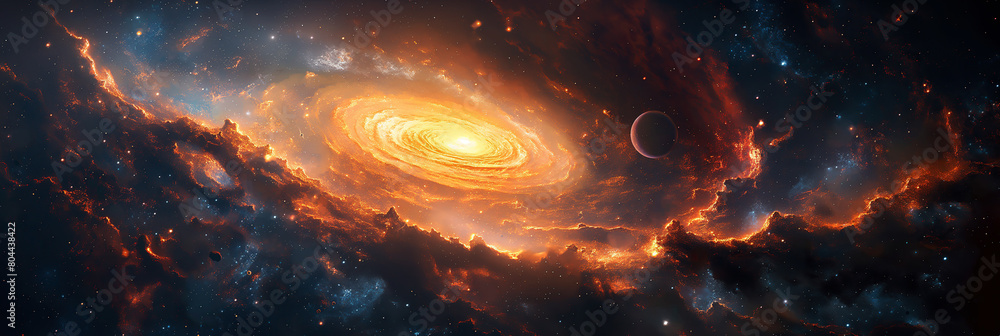 Wall mural panorama of fantastic outer space with stars, constellations, galaxies, planets and black hole