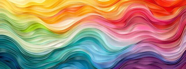Obraz premium 3d rainbow colors, abstract colorful bold colors and gradients waves texture background panorama banner for web design backdrop , overlapping paper layers illustration