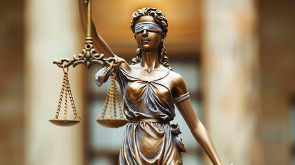 Fototapeta premium Statue of Lady Justice holding scales and sword, a symbolic representation of fairness and law