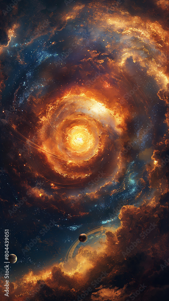 Wall mural fantastic multicolored outer space with stars, galaxies, constellations, planets and black hole