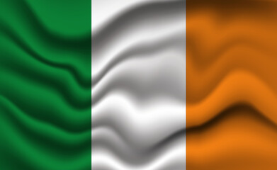 Waving Irish Flag 3D Illustration. The National Flag of Ireland.
