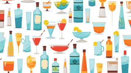 Seamless pattern with bartenders tools on white bac