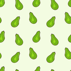 Ripe, juicy avocado cut with leaves, seamless geometric pattern, vector.Hand drawn in doodle style.Design for printing on fabrics, holiday and confectionery packaging, wallpaper, wrapping and scrap