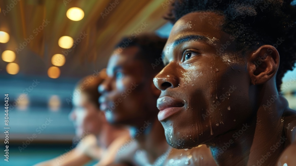 Aufkleber a group of athletes using the sauna to improve performance and endurance..