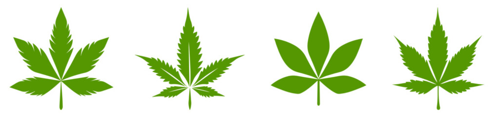 Set of cannabis green leaf icons. Vector illustration