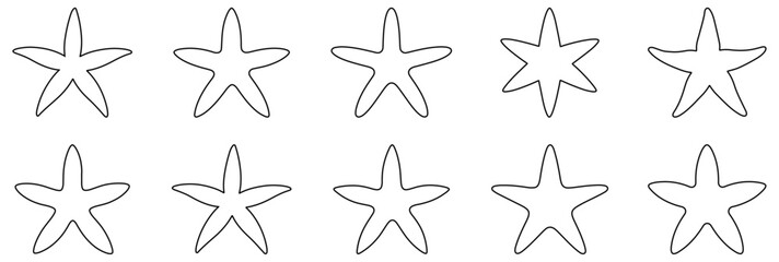 Set of outline starfish icons. Vector illustration