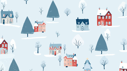 Seamless pattern with cute buildings and trees deco