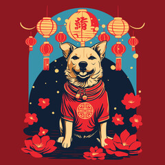 T-shirt illustration Dogs celebrate Chinese New Year